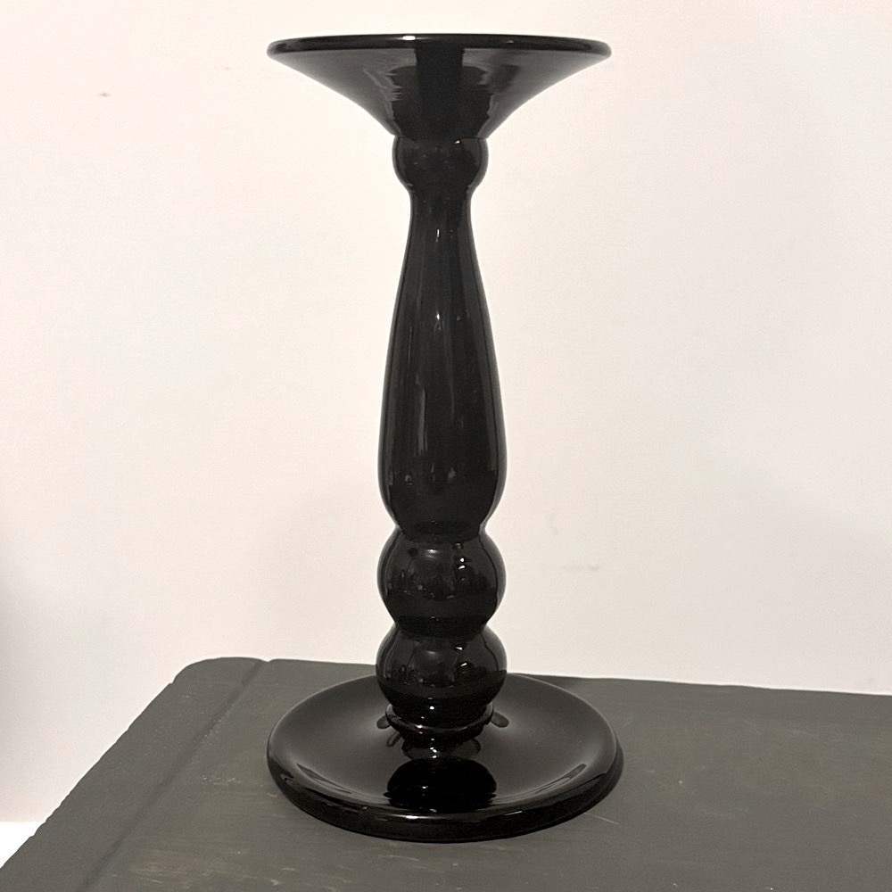 Shiny Chic Black Glass Candle Holder Decorative Home Accent